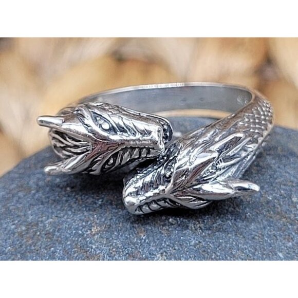 NEW Double Dragon Sterling Silver Ring Mythical Design Fantasy Game Thrones Goth - Picture 3 of 8